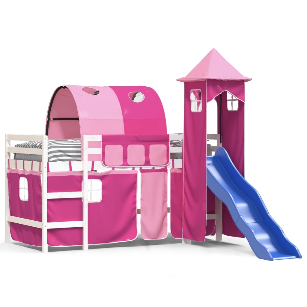 vidaXL Cama alta para niños con torre madera pino rosa 90x200 cm