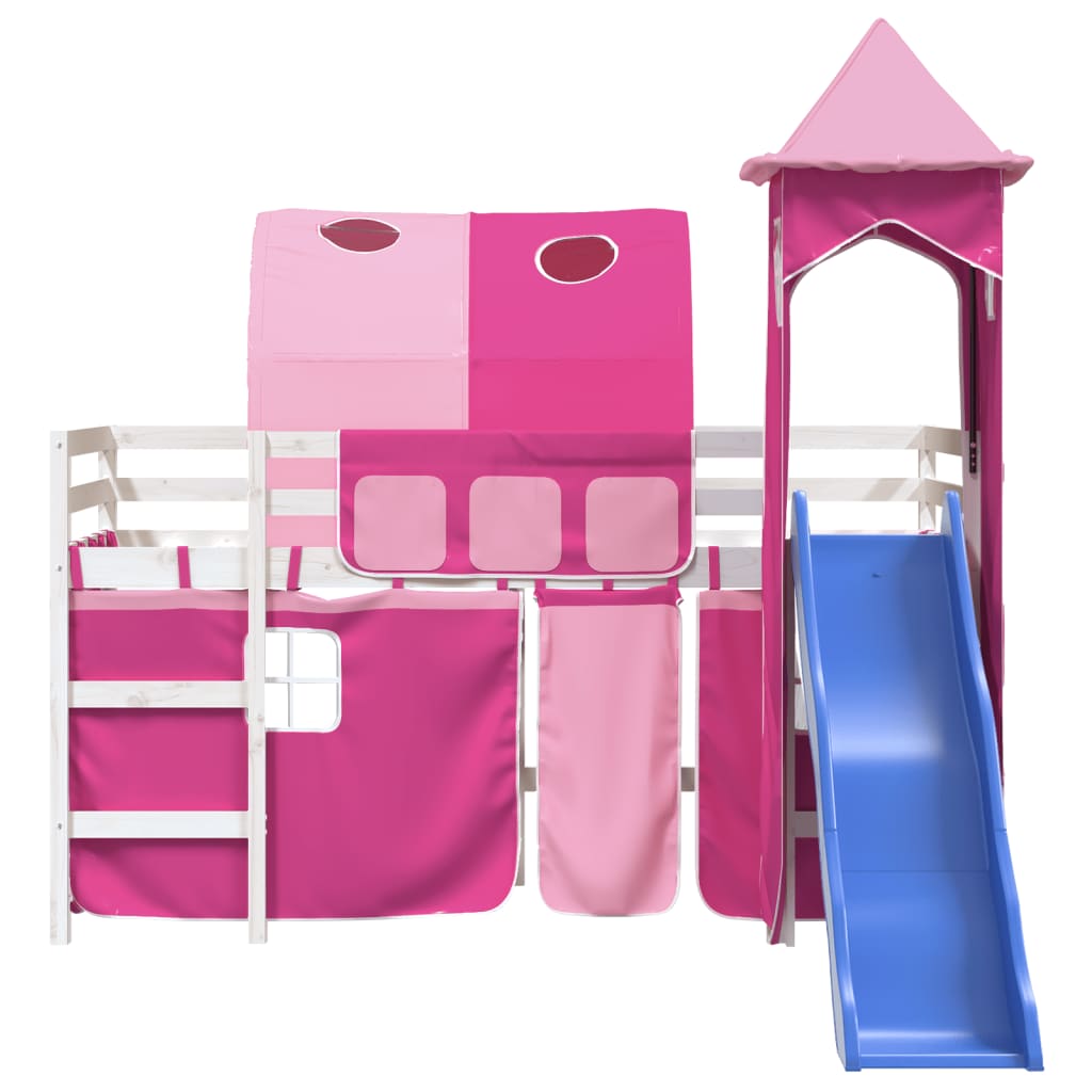 vidaXL Cama alta para niños con torre madera pino rosa 90x200 cm