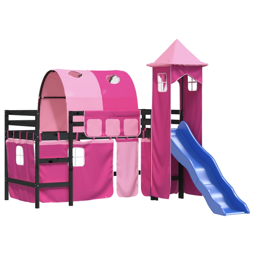 vidaXL Cama alta para niños con torre madera pino rosa 90x200 cm