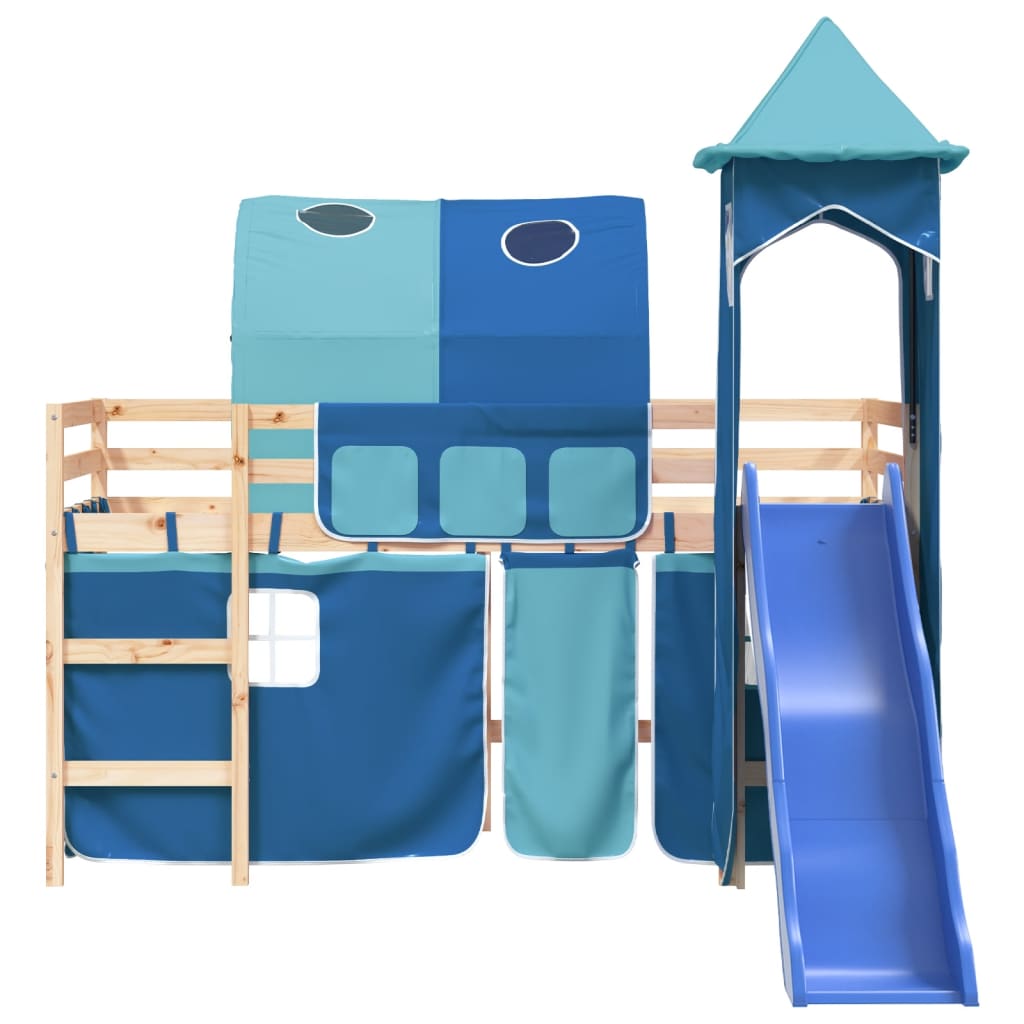 vidaXL Cama alta para niños con torre madera pino azul 90x190 cm