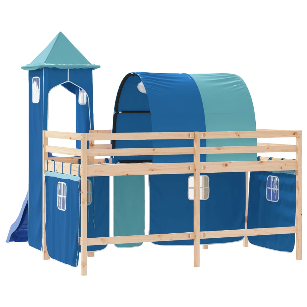 vidaXL Cama alta para niños con torre madera pino azul 90x190 cm