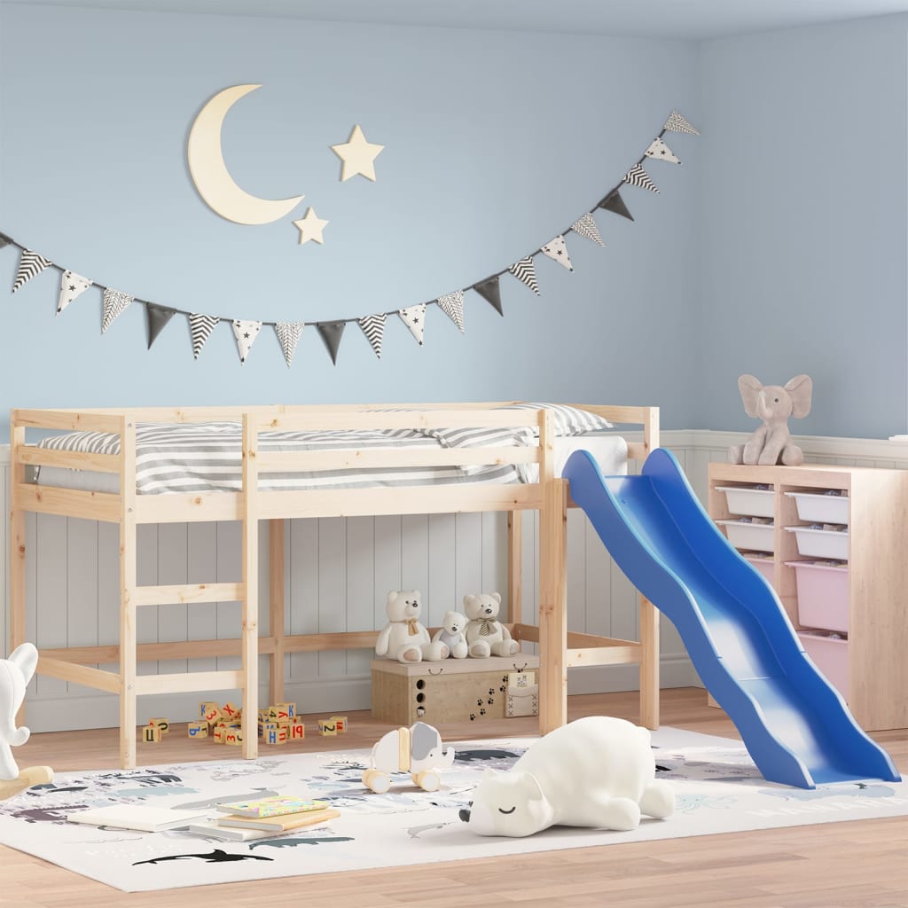 vidaXL Cama alta para niños con tobogán madera maciza pino 90x200 cm