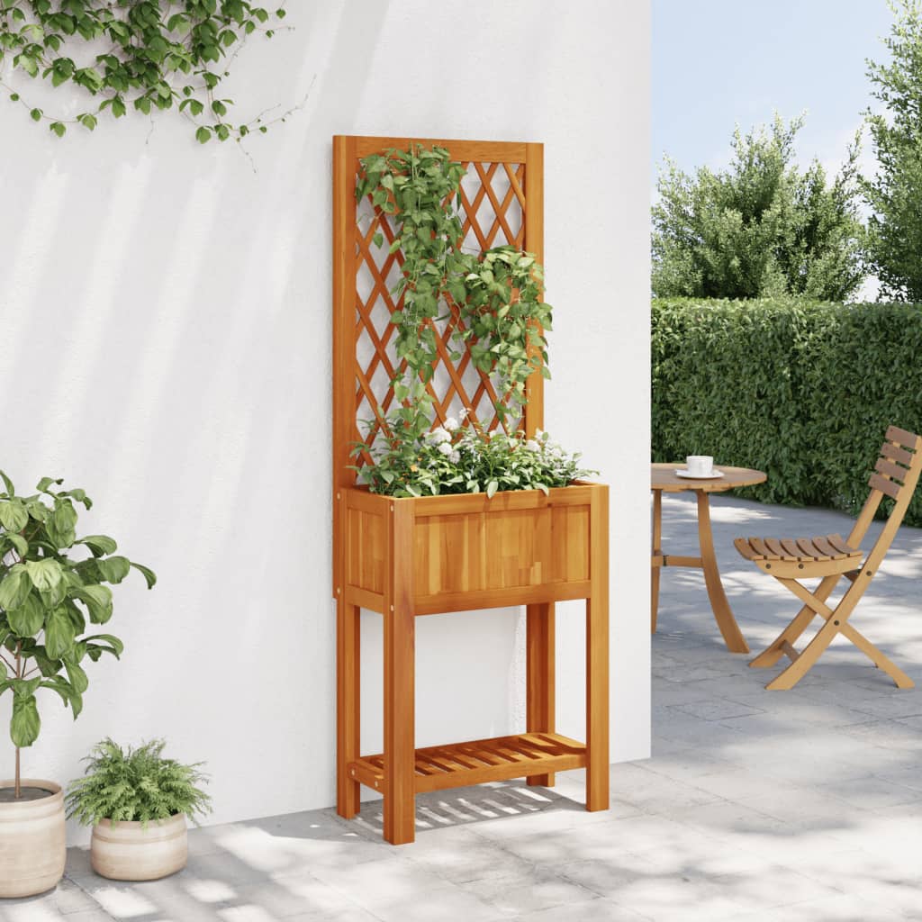 vidaXL Jardinera con enrejado y estante acacia maciza 55x29,5x152 cm