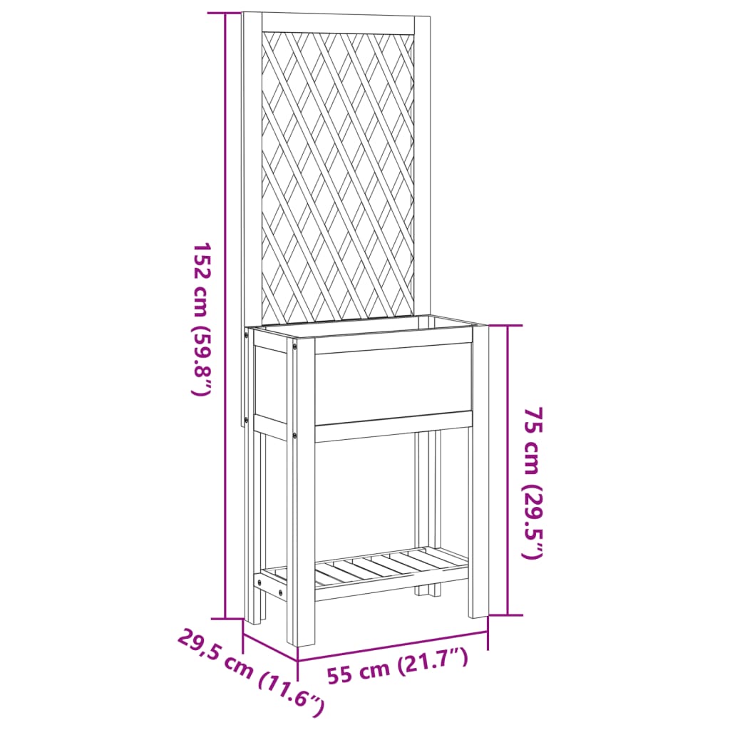 vidaXL Jardinera con enrejado y estante acacia maciza 55x29,5x152 cm