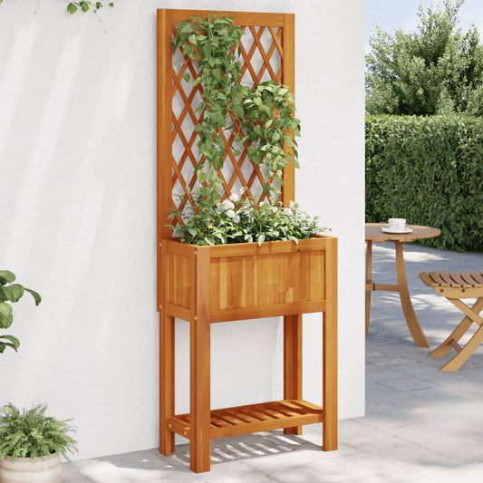 vidaXL Jardinera con enrejado y estante acacia maciza 55x29,5x152 cm