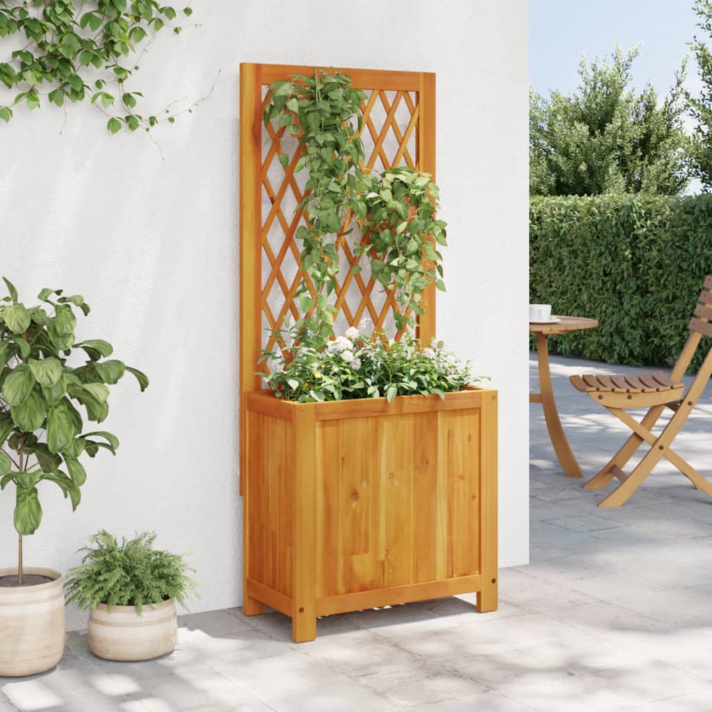 vidaXL Jardinera con enrejado y estante acacia maciza 55x29,5x132 cm