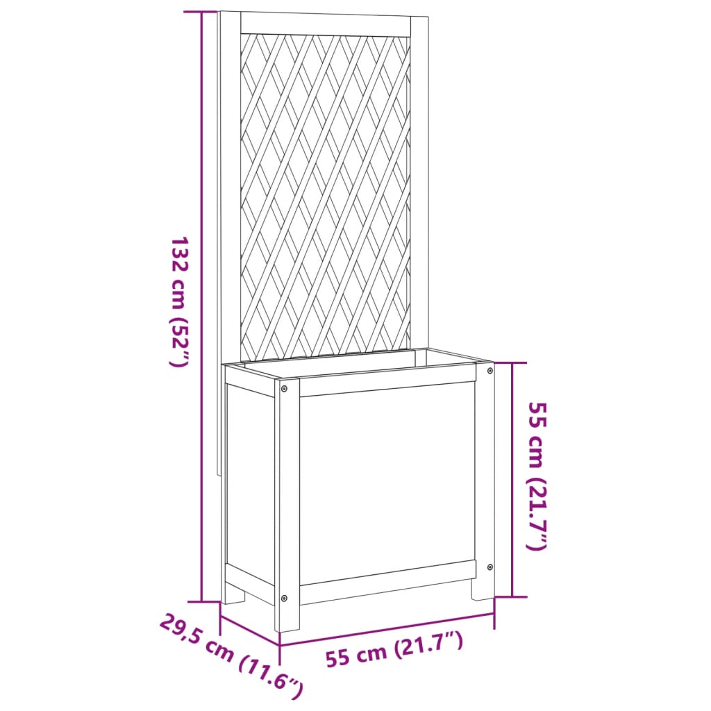 vidaXL Jardinera con enrejado y estante acacia maciza 55x29,5x132 cm