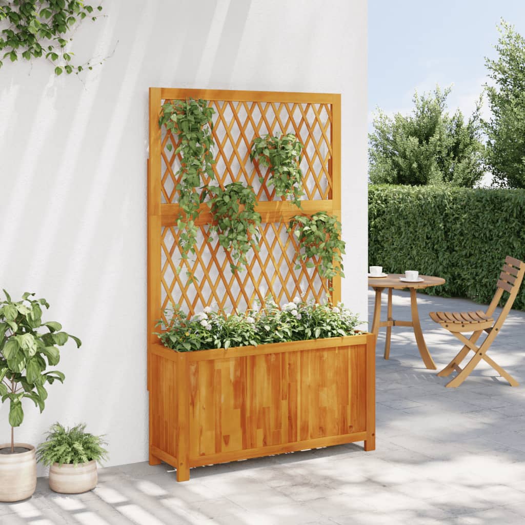 vidaXL Jardinera con enrejado y estante acacia maciza 100x32x165 cm