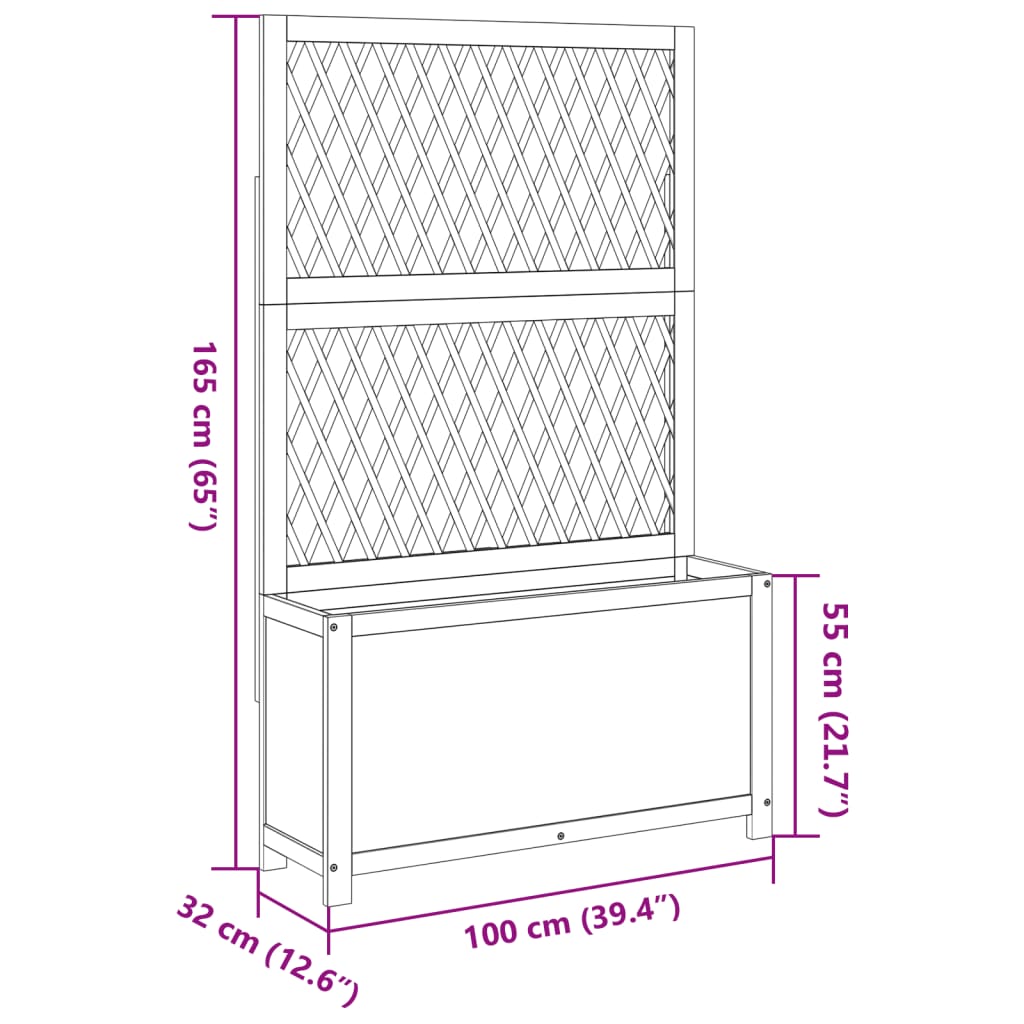 vidaXL Jardinera con enrejado y estante acacia maciza 100x32x165 cm