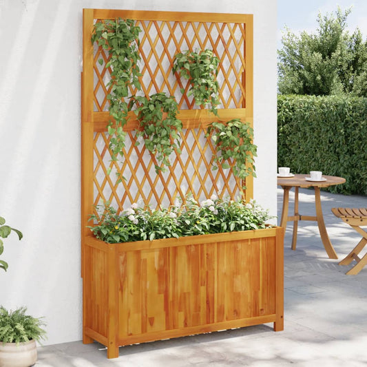 vidaXL Jardinera con enrejado y estante acacia maciza 100x32x165 cm