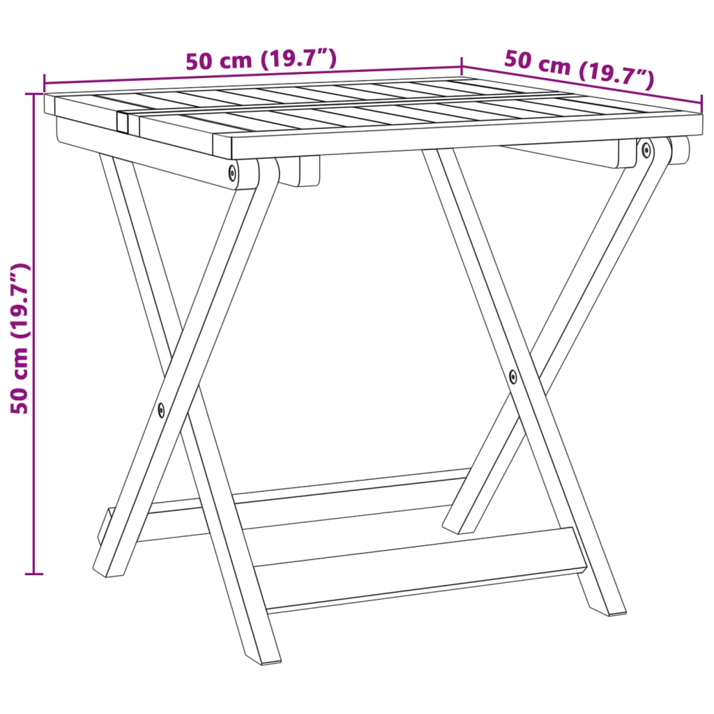 vidaXL Mesa de jardín plegable madera maciza de acacia 50x50x50 cm