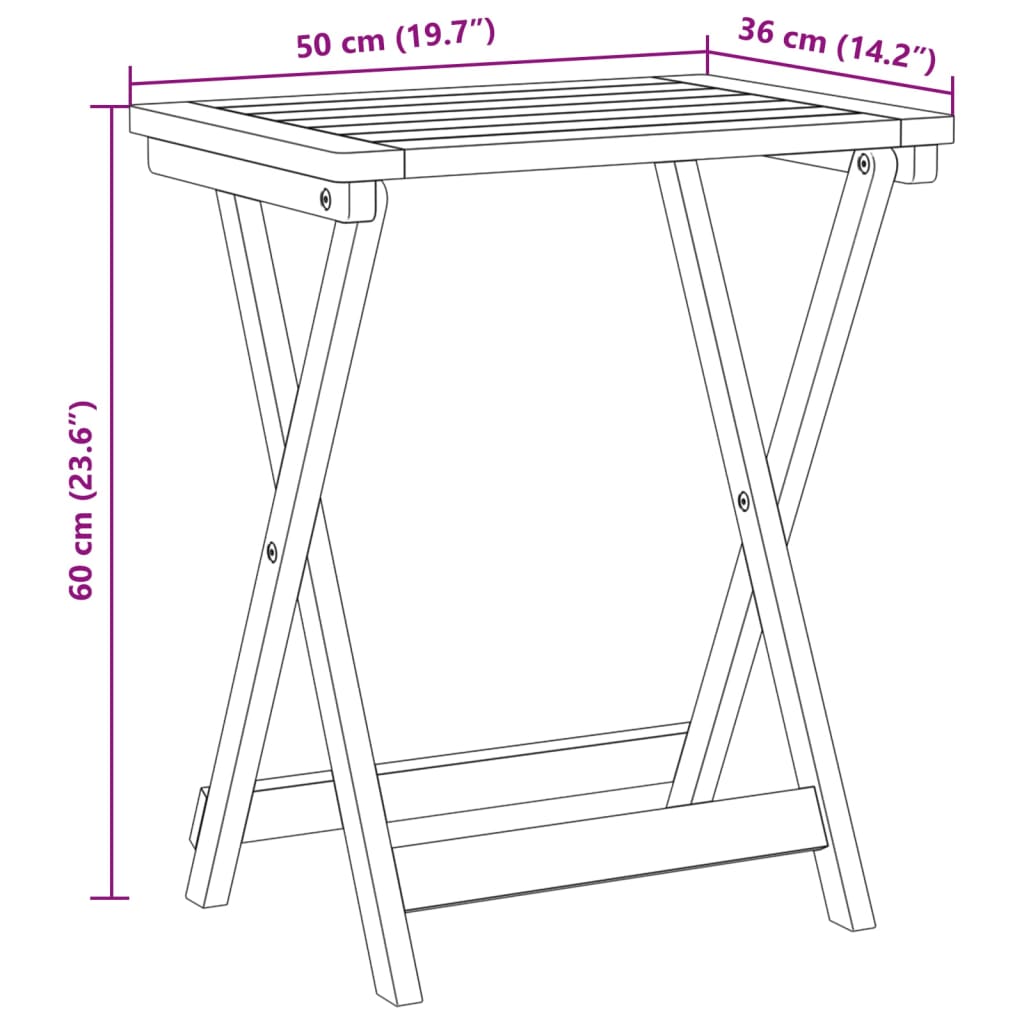 vidaXL Mesa de jardín plegable madera maciza de acacia 50x36x60 cm