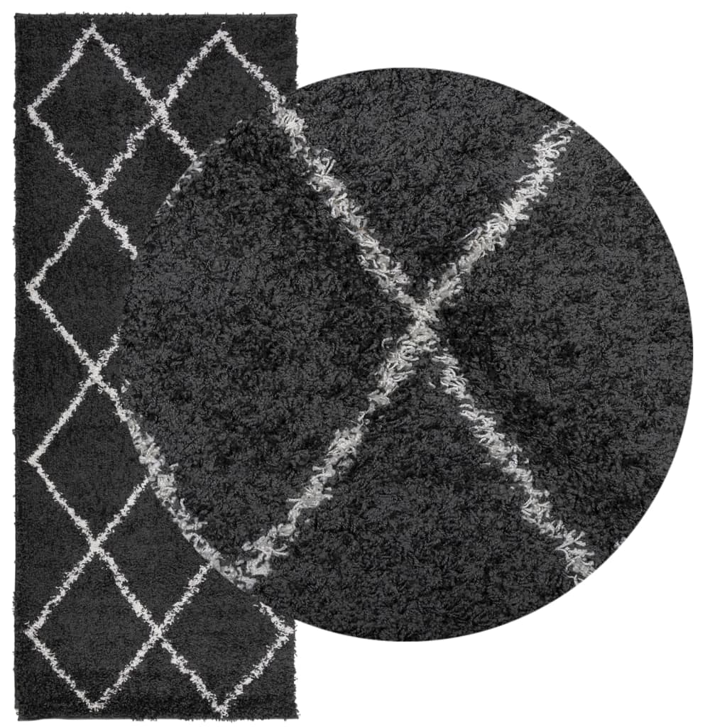 vidaXL Alfombra de pelo largo moderna PAMPLONA negro y crema 80x200 cm