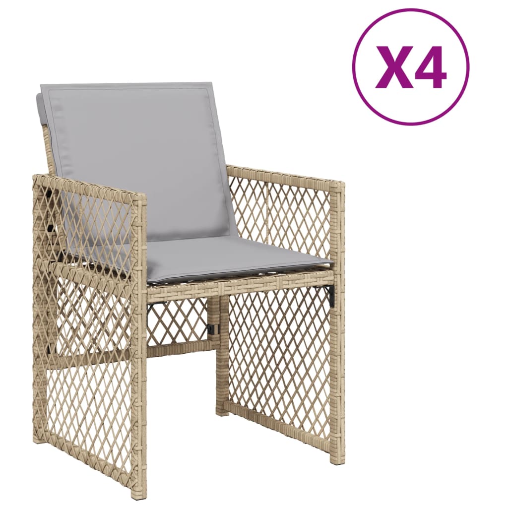 vidaXL Sillones jardín con cojines 4 uds ratán sintético beige mezcla