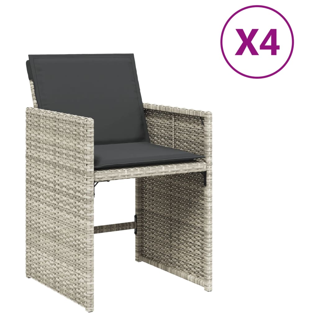 vidaXL Sillones de jardín con cojines 4 uds ratán sintético gris claro