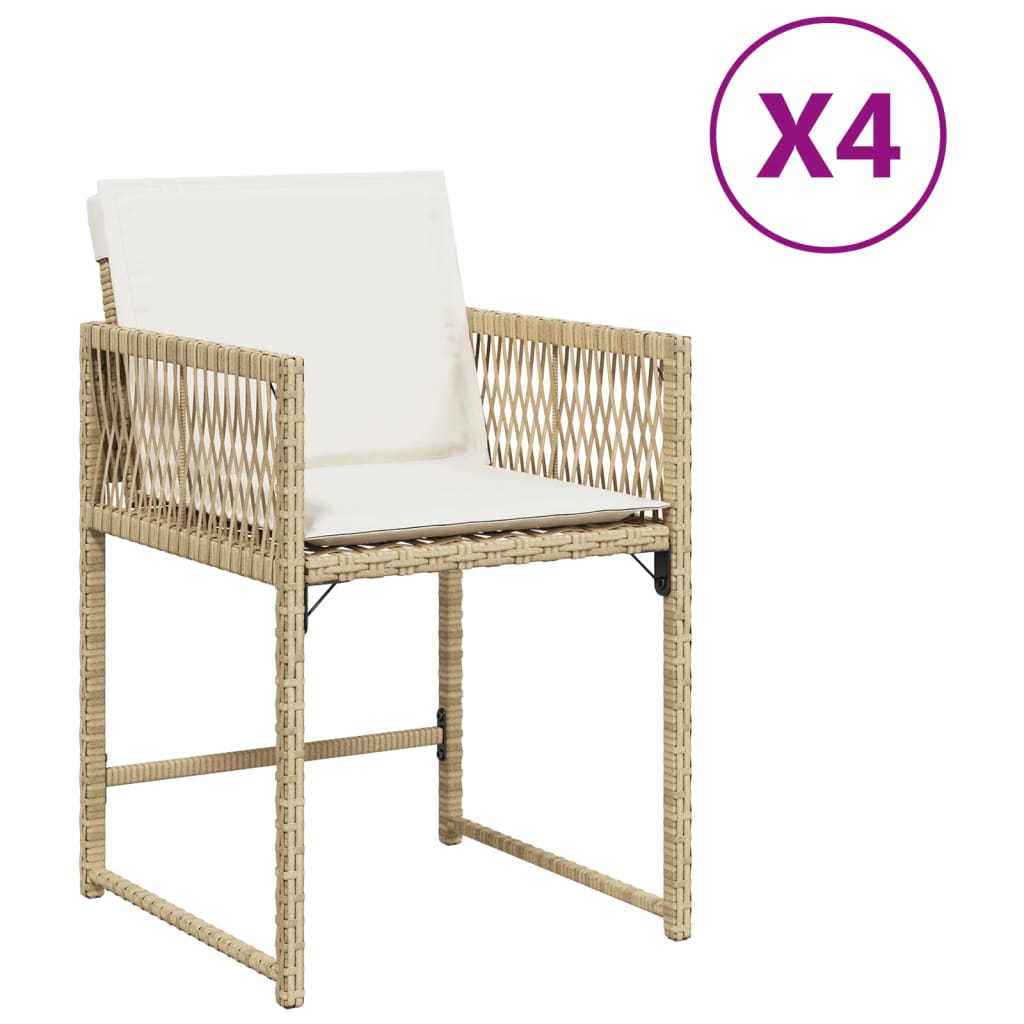 vidaXL Sillas de jardín con cojines 4 uds ratán sintético beige