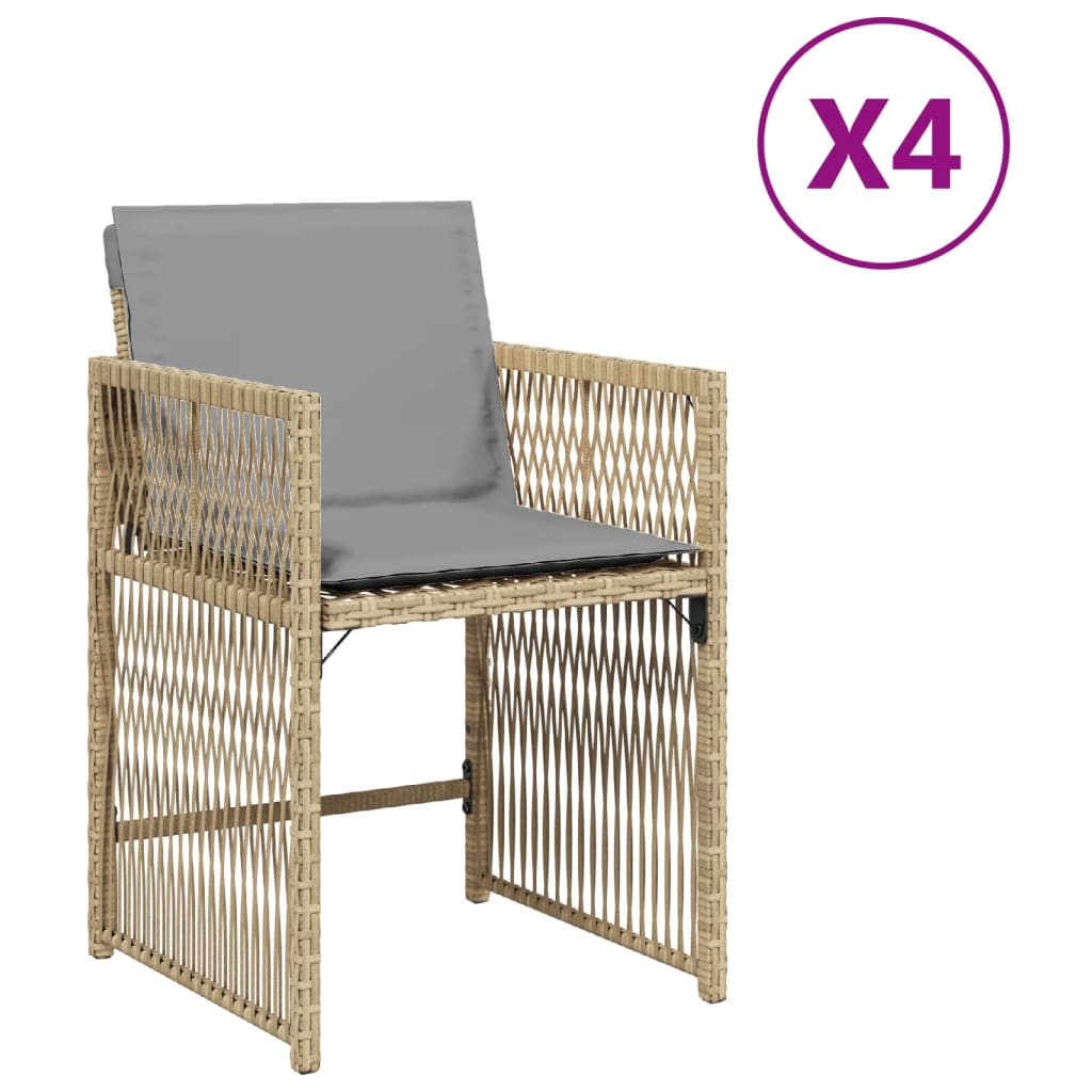 vidaXL Sillones jardín con cojines 4 uds ratán sintético beige mezcla