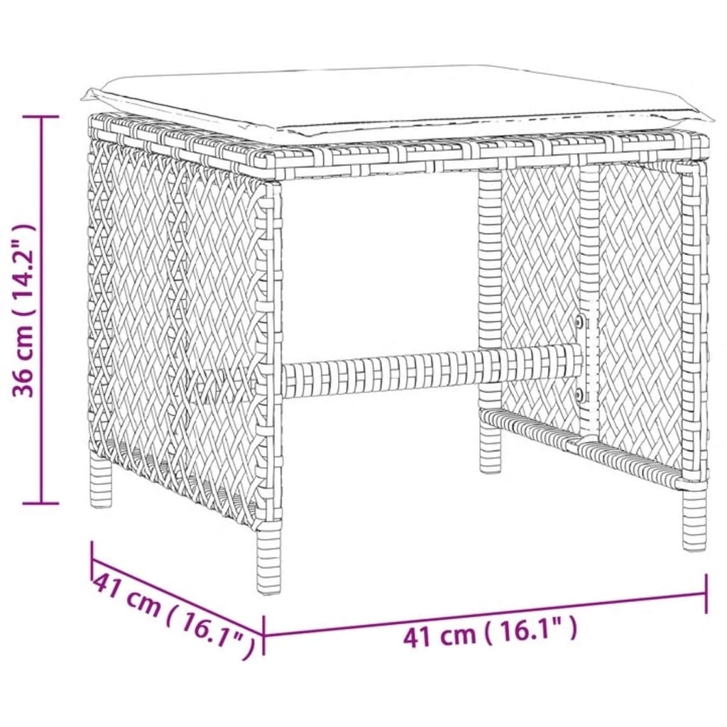 vidaXL Taburetes de jardín con cojines 4 uds ratán PE gris 41x41x36 cm