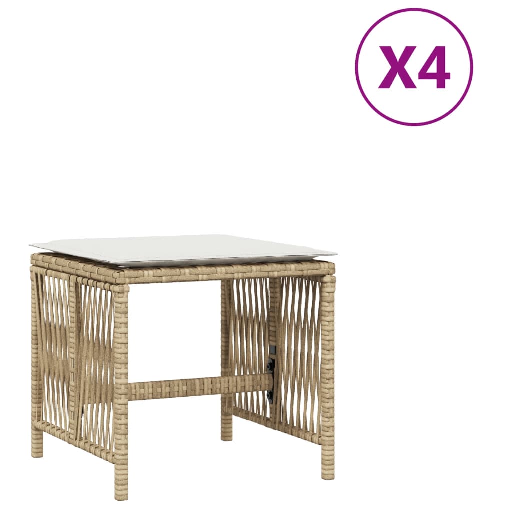 vidaXL Taburetes de jardín con cojines 4 uds ratán PE beige 41x41x36cm