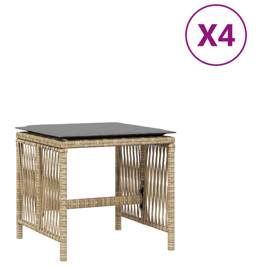 vidaXL Taburetes jardín cojines 4 uds ratán PE beige mezcla 41x41x36cm