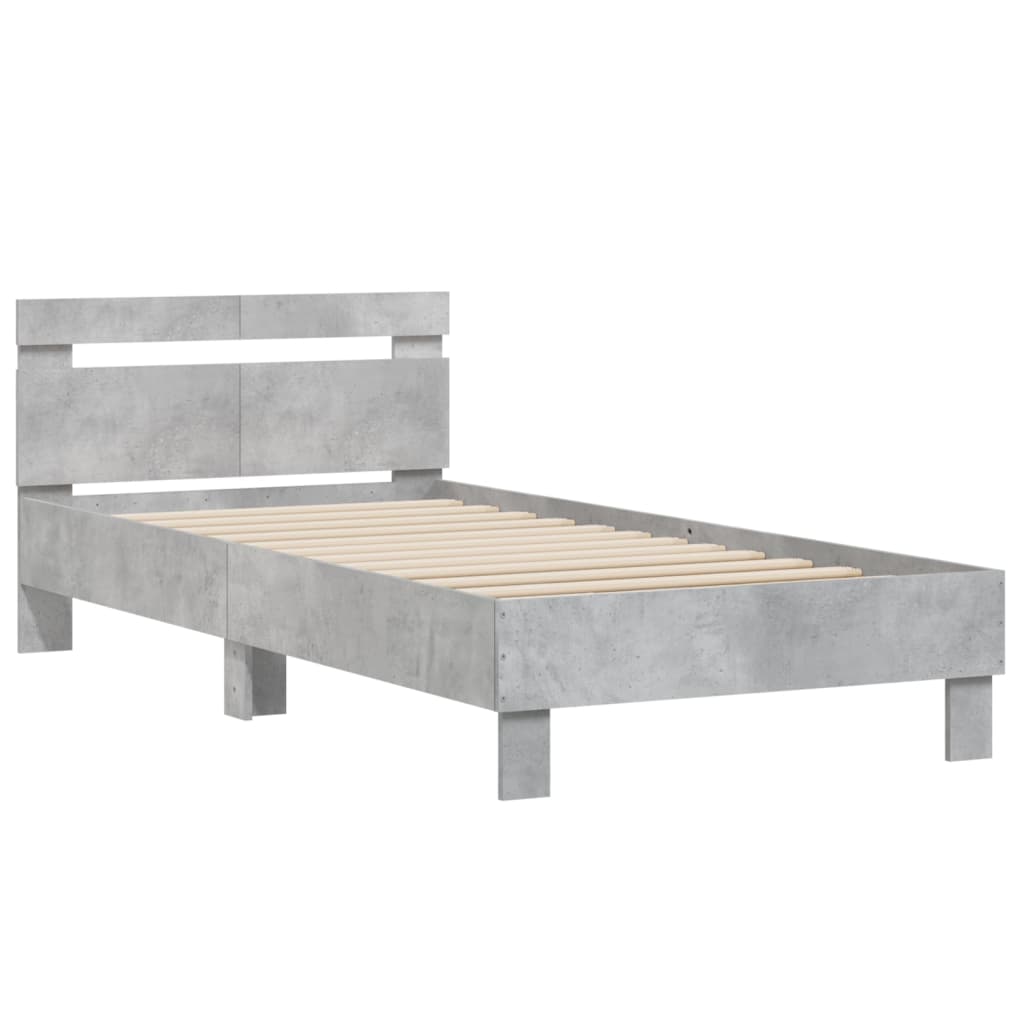 vidaXL Cama con cabecero madera de ingeniería gris hormigón 100x200 cm