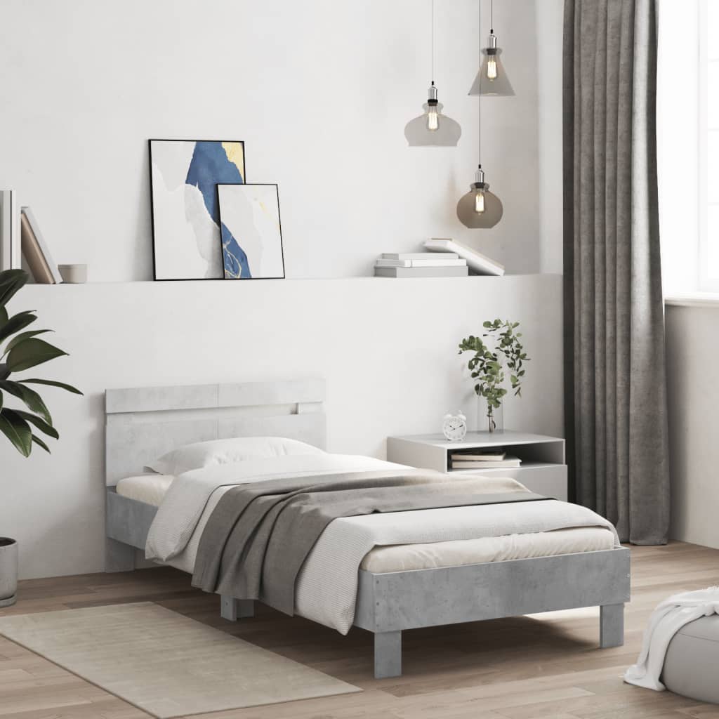 vidaXL Cama con cabecero madera de ingeniería gris hormigón 100x200 cm