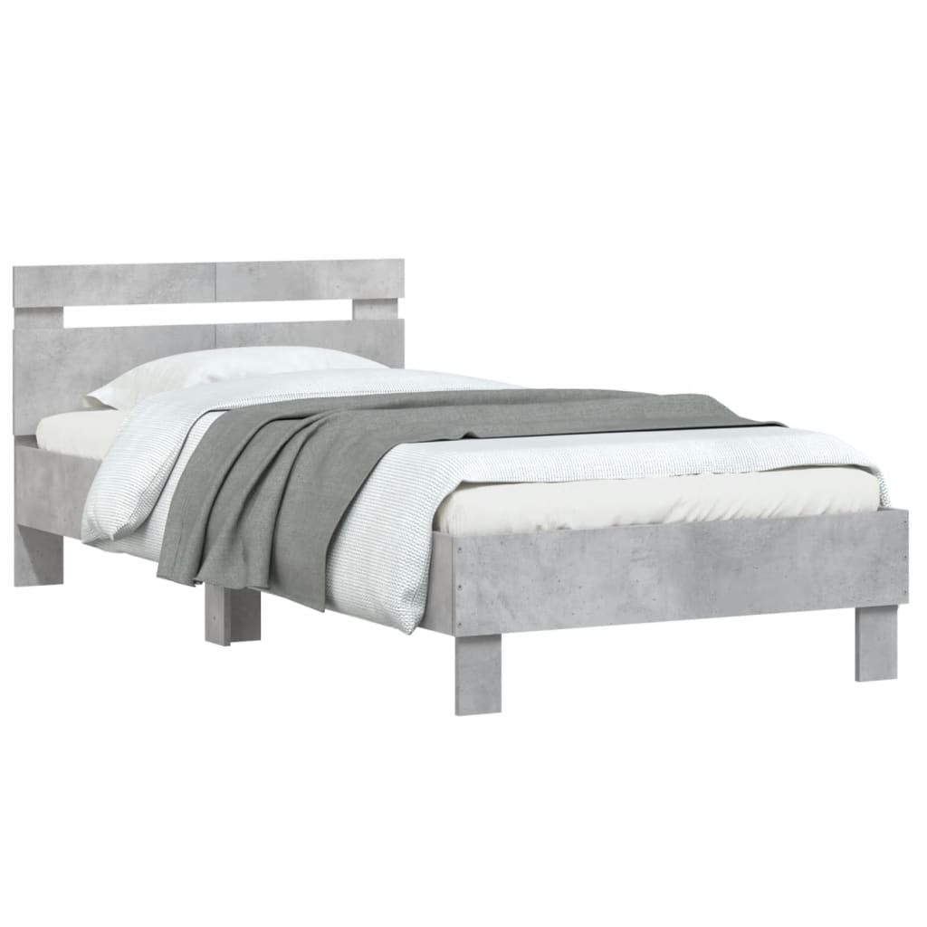 vidaXL Cama con cabecero madera de ingeniería gris hormigón 100x200 cm