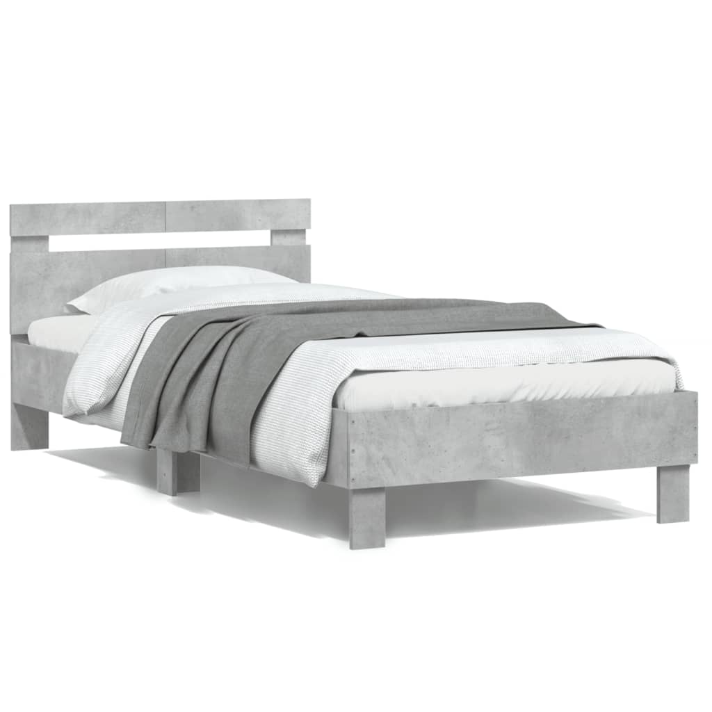 vidaXL Cama con cabecero madera de ingeniería gris hormigón 100x200 cm