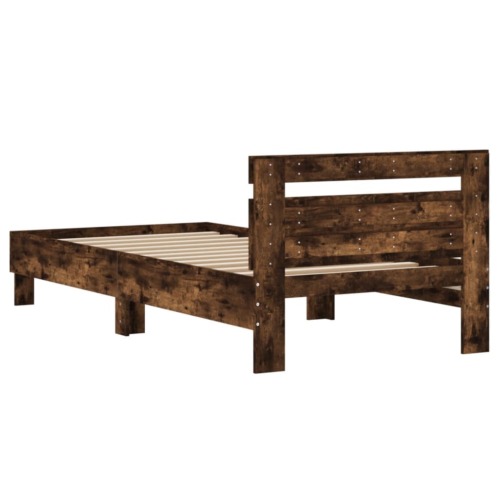 vidaXL Cama con cabecero madera de ingeniería roble ahumado 100x200 cm