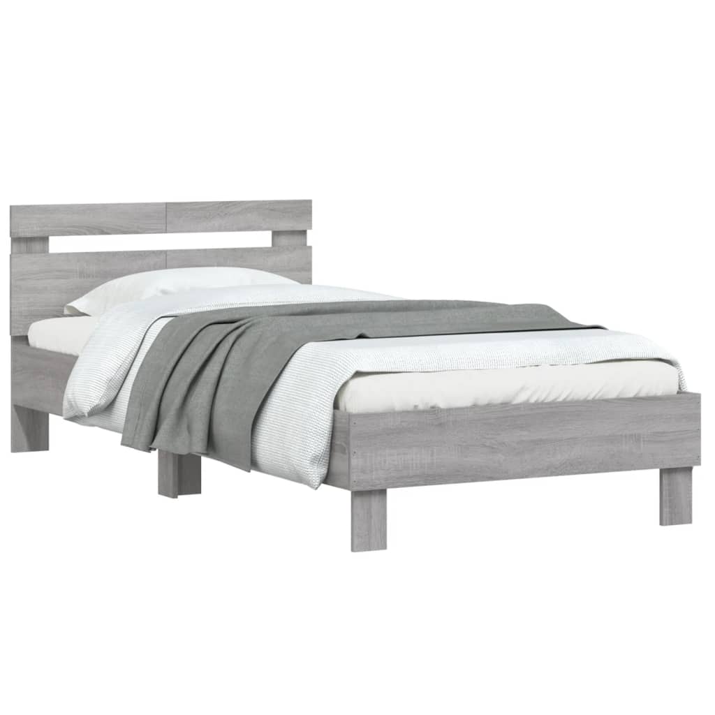 vidaXL Cama con cabecero madera de ingeniería gris Sonoma 100x200 cm