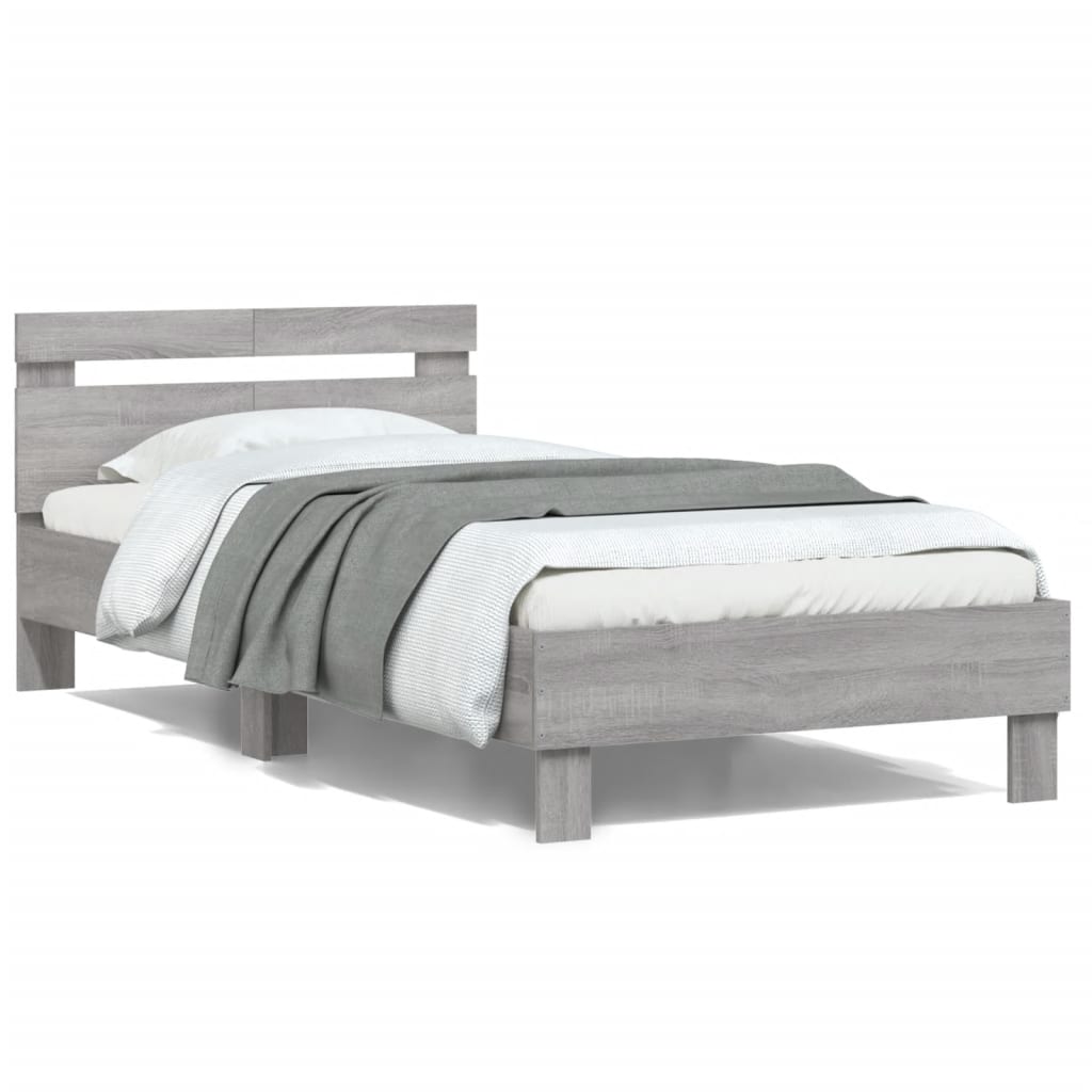 vidaXL Cama con cabecero madera de ingeniería gris Sonoma 100x200 cm