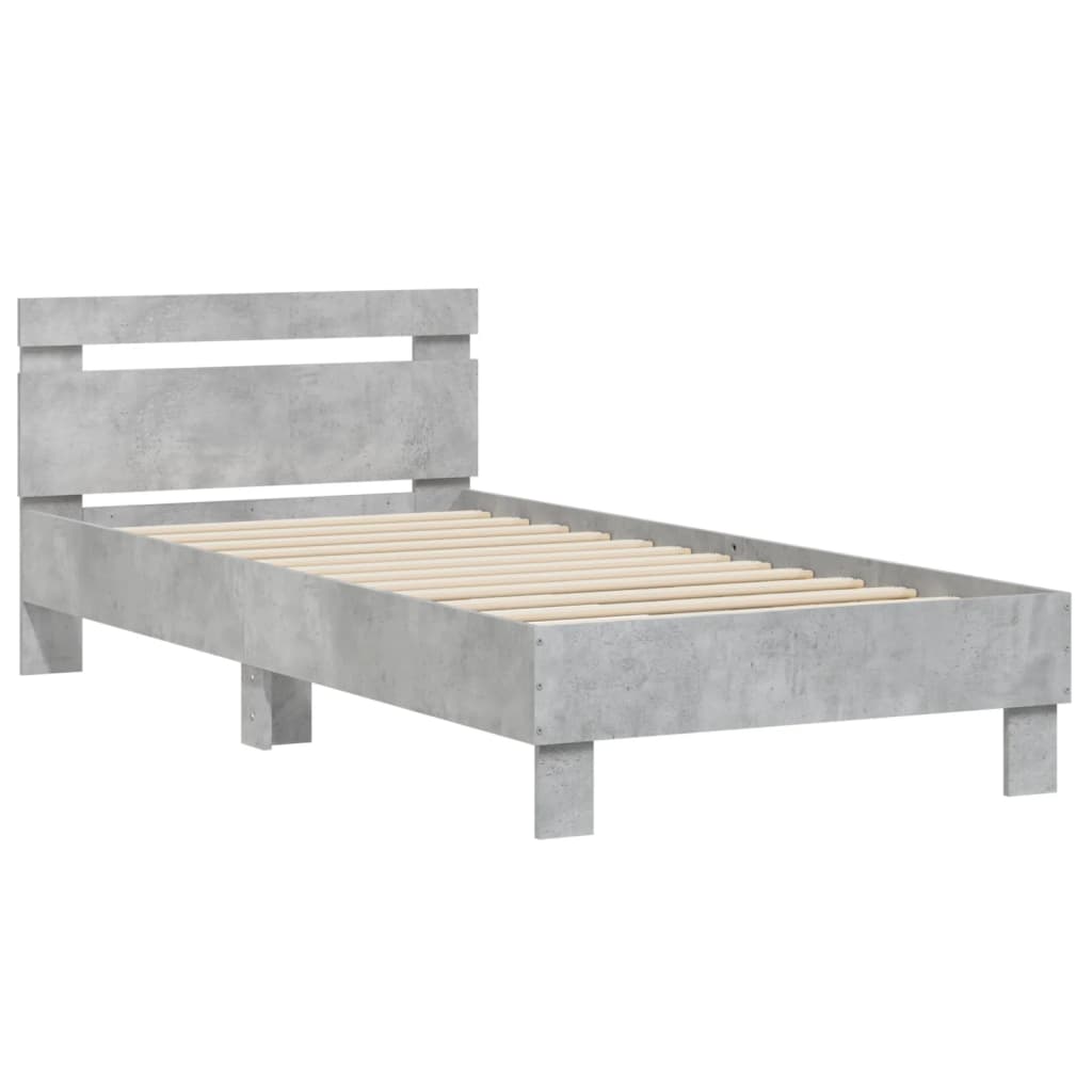 vidaXL Cama con cabecero madera de ingeniería gris hormigón 90x200 cm