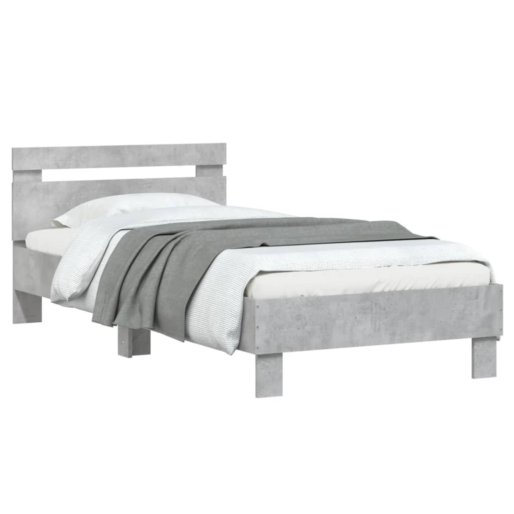 vidaXL Cama con cabecero madera de ingeniería gris hormigón 90x200 cm