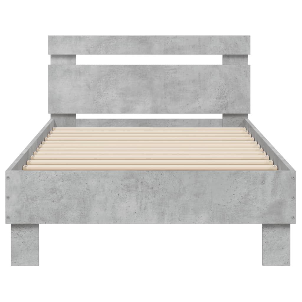 vidaXL Cama con cabecero madera de ingeniería gris hormigón 90x200 cm