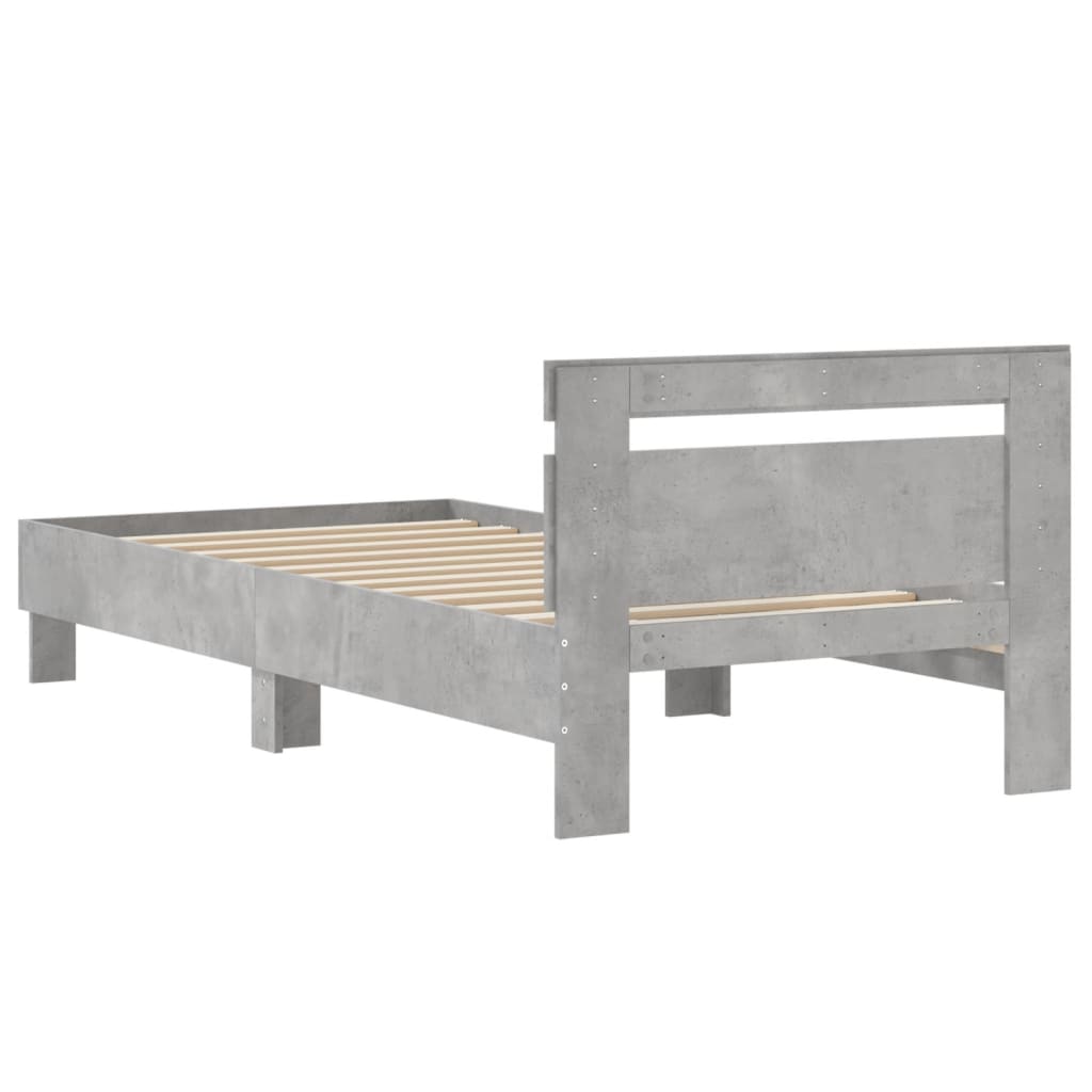 vidaXL Cama con cabecero madera de ingeniería gris hormigón 90x200 cm