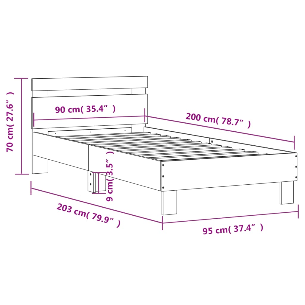 vidaXL Cama con cabecero madera de ingeniería gris hormigón 90x200 cm