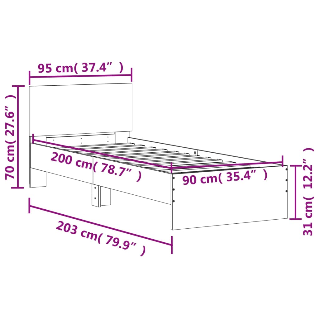 vidaXL Estructura cama con cabecero sin colchón marrón roble 90x200 cm