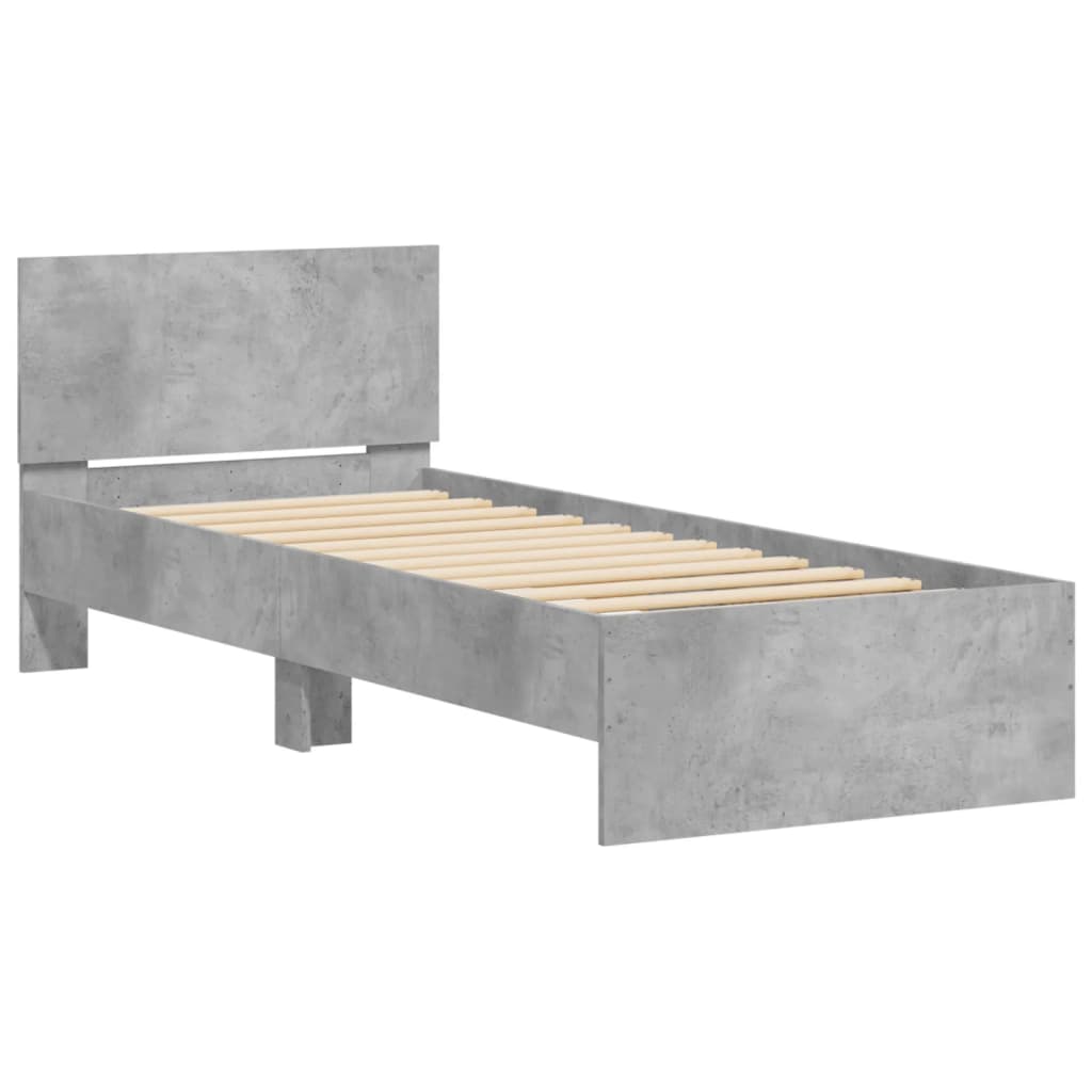 vidaXL Cama con cabecero madera de ingeniería gris hormigón 90x190 cm