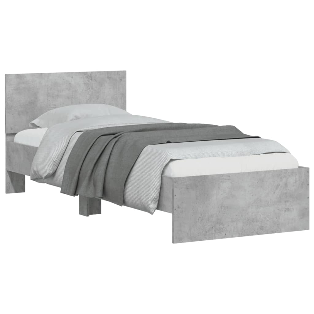 vidaXL Cama con cabecero madera de ingeniería gris hormigón 90x190 cm