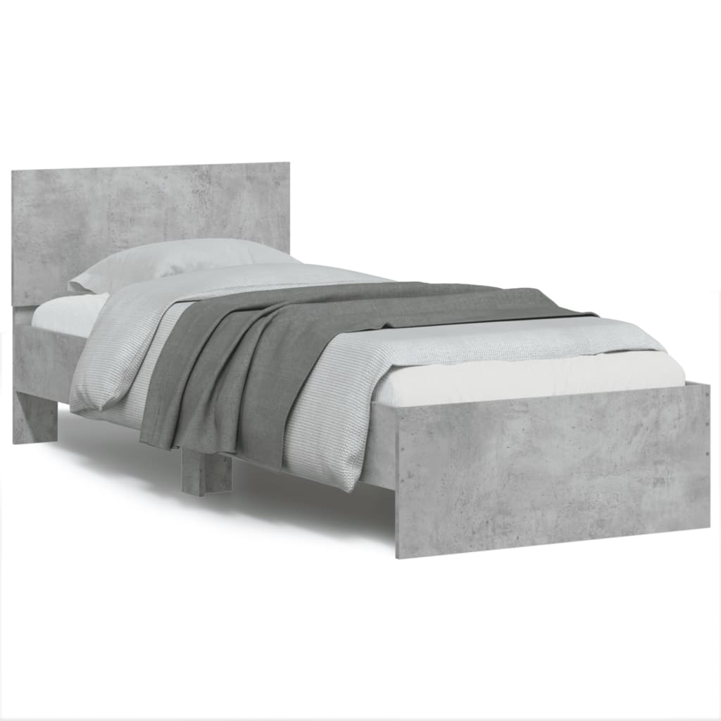 vidaXL Cama con cabecero madera de ingeniería gris hormigón 90x190 cm