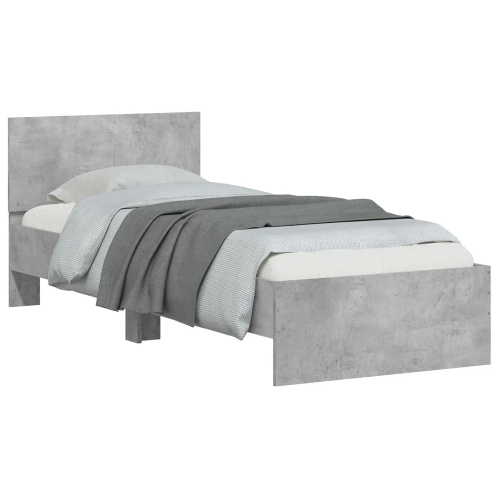 vidaXL Cama con cabecero madera de ingeniería gris hormigón 75x190 cm