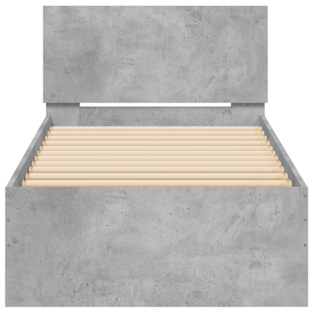 vidaXL Cama con cabecero madera de ingeniería gris hormigón 75x190 cm