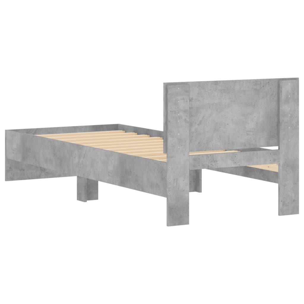 vidaXL Cama con cabecero madera de ingeniería gris hormigón 75x190 cm