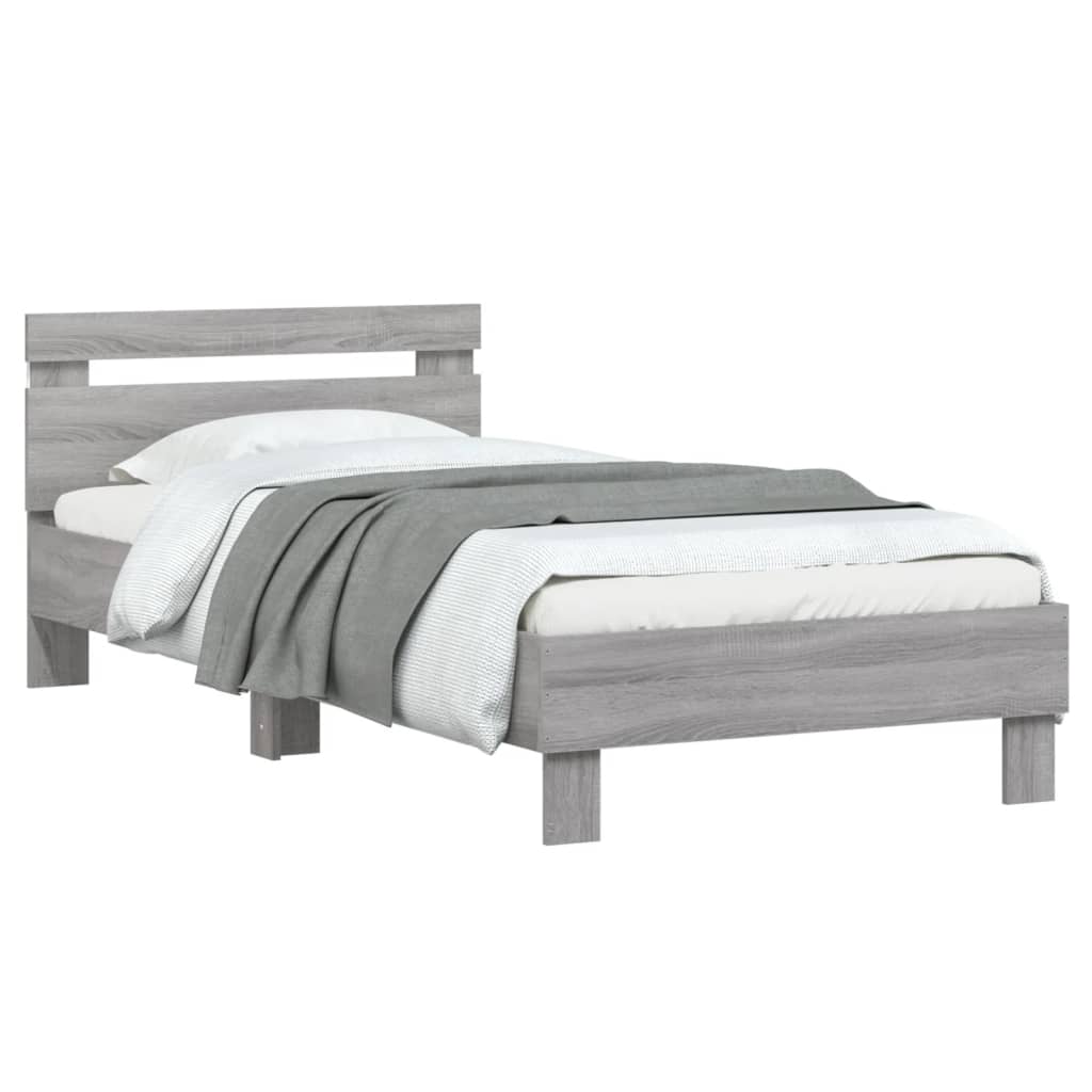 vidaXL Estructura de cama cabecero luces LED gris Sonoma 90x200 cm