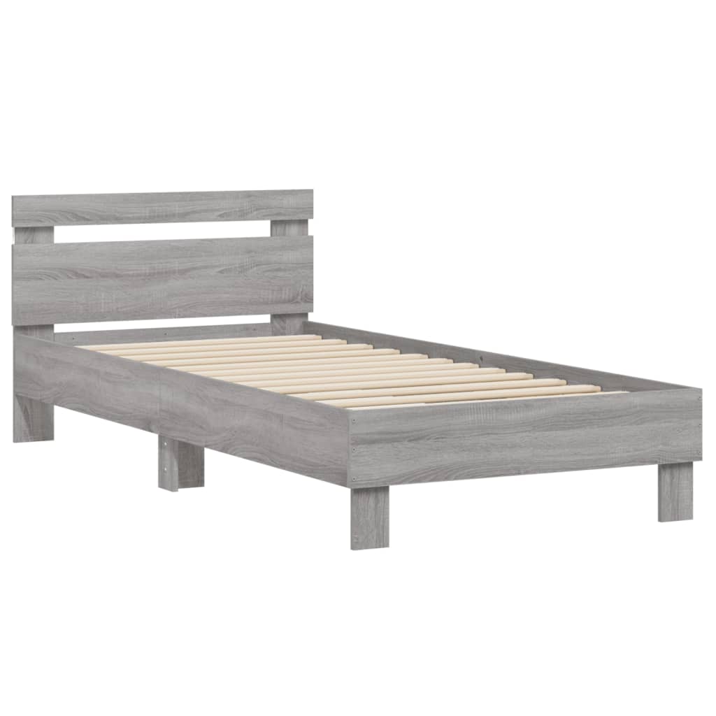 vidaXL Estructura de cama cabecero luces LED gris Sonoma 90x200 cm