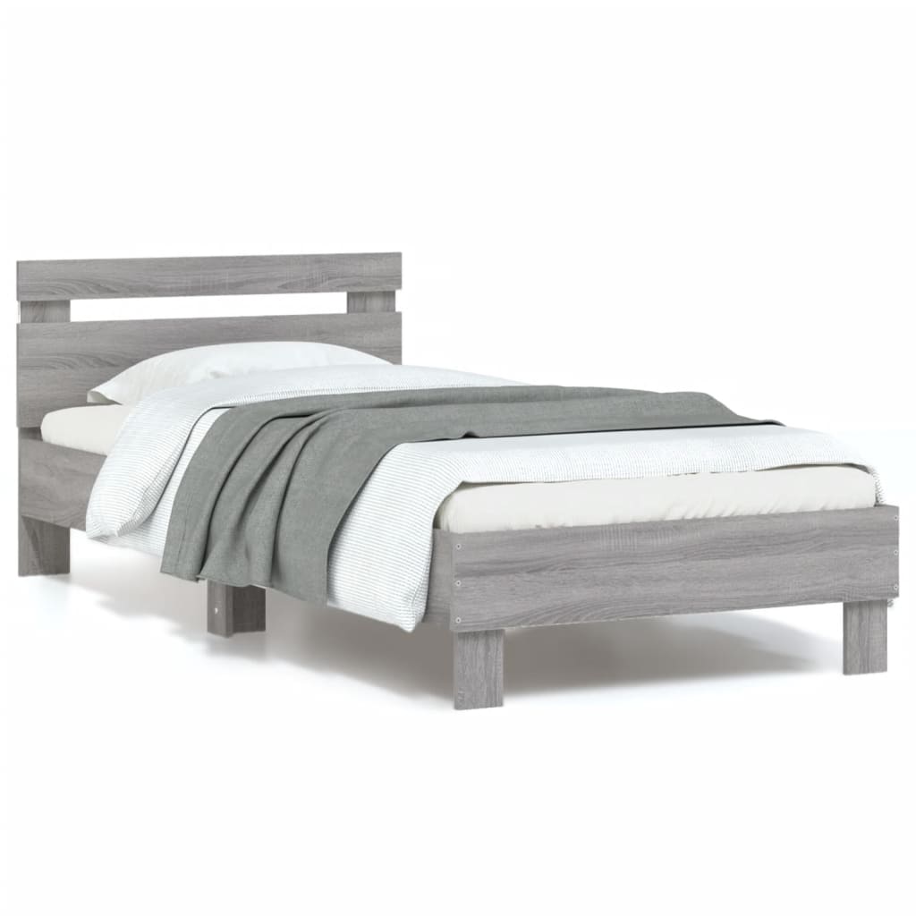 vidaXL Estructura de cama cabecero luces LED gris Sonoma 90x200 cm