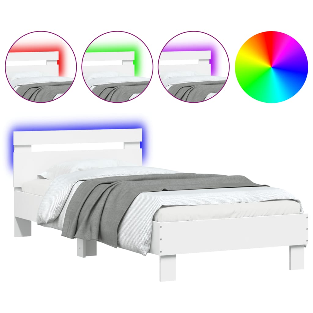 vidaXL Estructura de cama con cabecero y luces LED blanco 90x190 cm