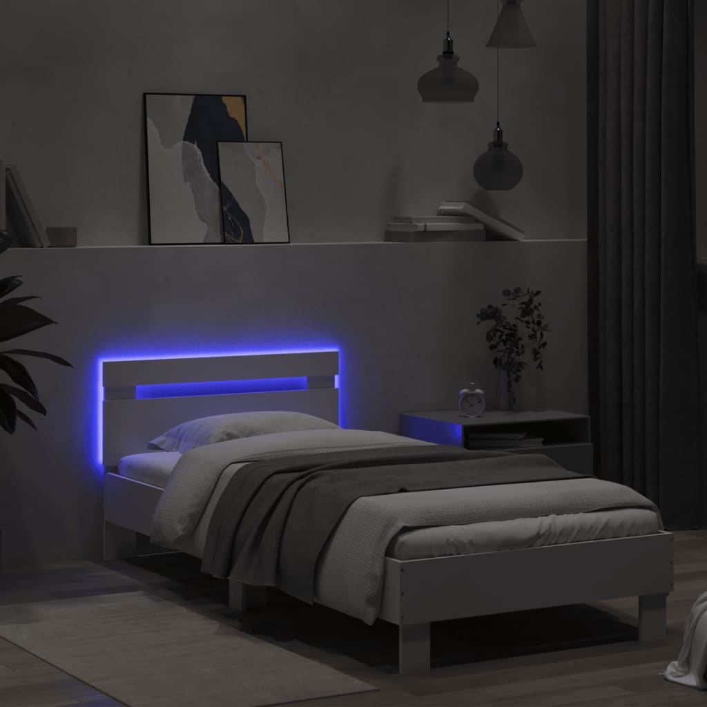 vidaXL Estructura de cama con cabecero y luces LED blanco 90x190 cm