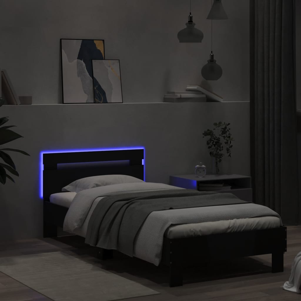 vidaXL Estructura de cama con cabecero y luces LED negro 75x190 cm