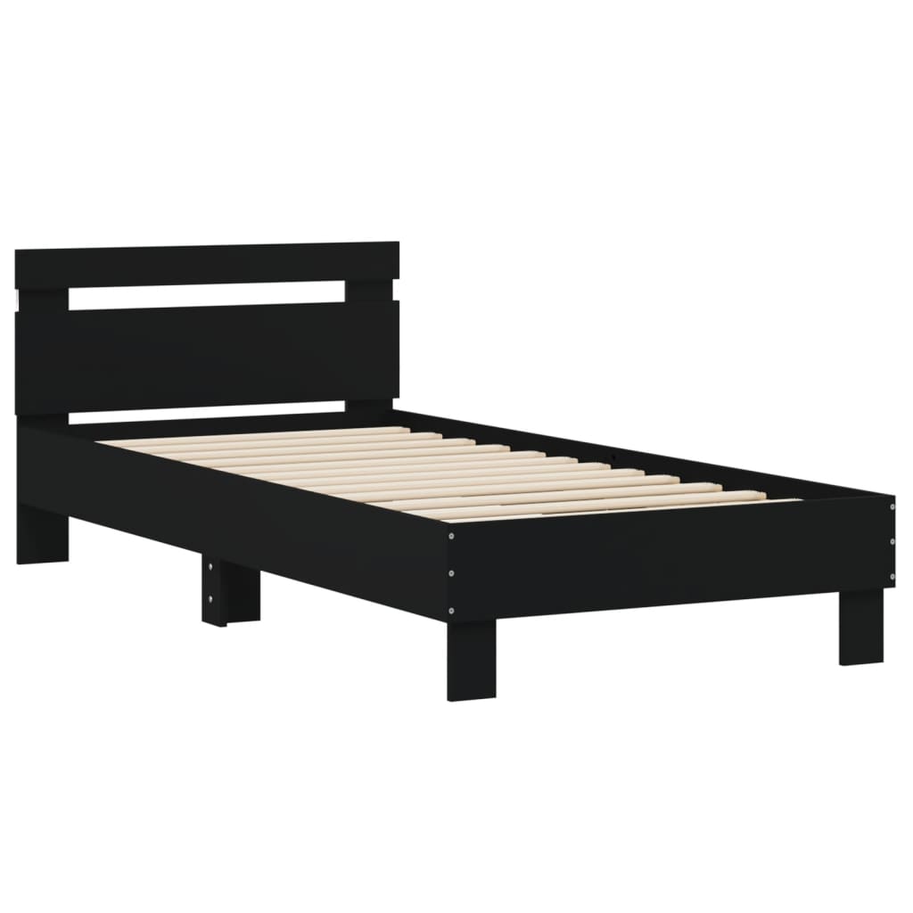 vidaXL Estructura de cama con cabecero y luces LED negro 75x190 cm